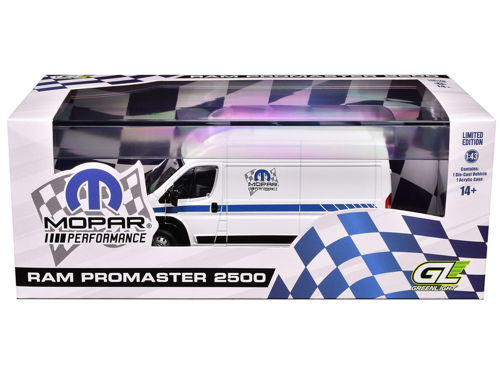 2018 RAM ProMaster 2500 Cargo High Roof Van "MOPAR Performance" White with Blue Stripes 1/43 Diecast Model Car by Greenlight-1