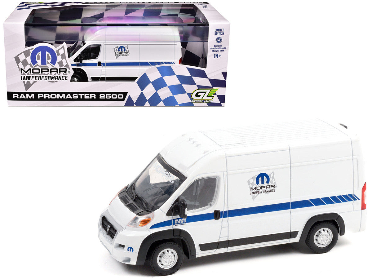 2018 RAM ProMaster 2500 Cargo High Roof Van "MOPAR Performance" White with Blue Stripes 1/43 Diecast Model Car by Greenlight-2