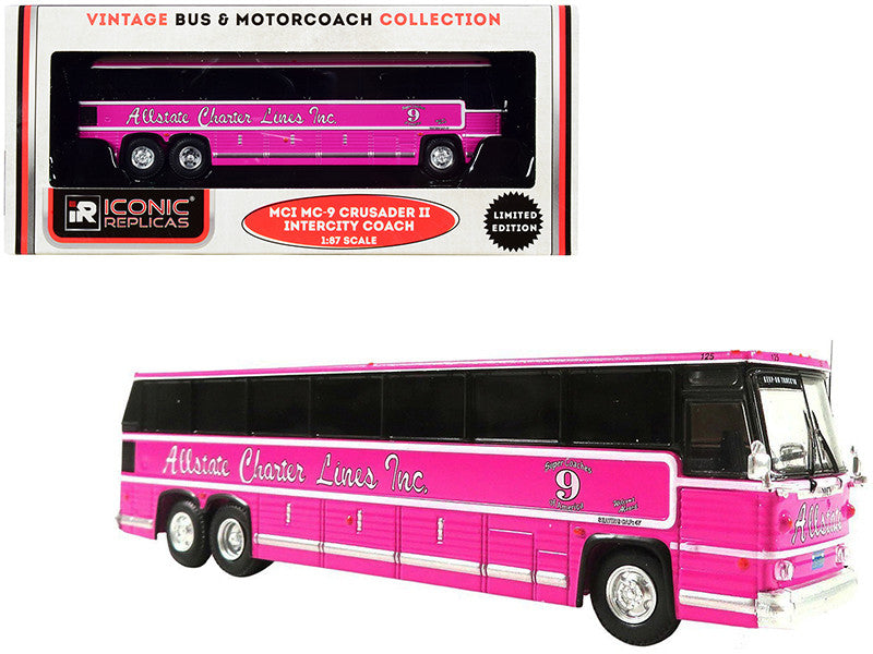 1980 MCI MC-9 Crusader II Intercity Coach Bus Pink "Allstate Charter Lines Inc." "Vintage Bus & Motorcoach Collection" 1/87 (HO) Diecast Model by Iconic Replicas-0