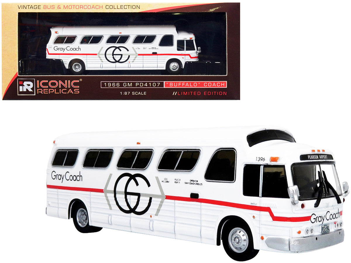 1966 GM PD4107 "Buffalo" Coach Bus "Gray Coach" Destination: "Pearson Airport" Toronto (Ontario Canada) "Vintage Bus & Motorcoach Collection" 1/87 Diecast Model by Iconic Replicas-0