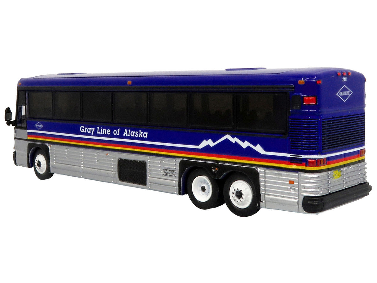 2001 MCI D4000 Coach Bus "Gray Line of Alaska" Dark Blue with Stripes "Vintage Bus & Motorcoach Collection" Limited Edition to 504 pieces Worldwide 1/87 (HO) Diecast Model by Iconic Replicas-1
