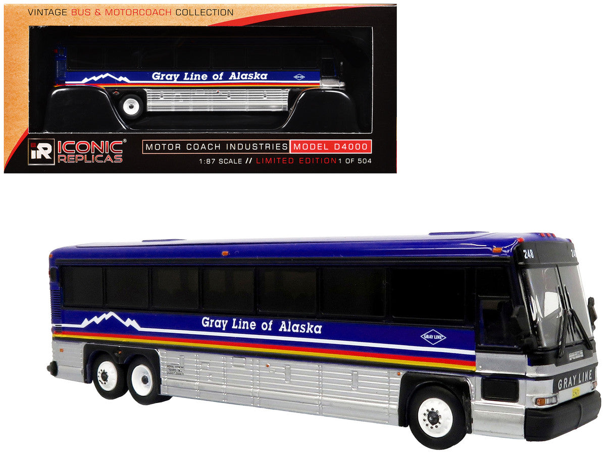 2001 MCI D4000 Coach Bus "Gray Line of Alaska" Dark Blue with Stripes "Vintage Bus & Motorcoach Collection" Limited Edition to 504 pieces Worldwide 1/87 (HO) Diecast Model by Iconic Replicas-4