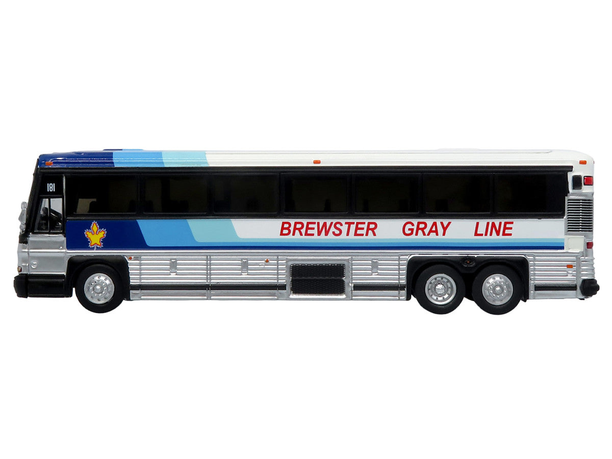 2001 MCI D4000 Coach Bus "Brewster Gray Line" White with Blue Stripes "Vintage Bus & Motorcoach Collection" Limited Edition to 504 pieces Worldwide 1/87 (HO) Diecast Model by Iconic Replicas-3