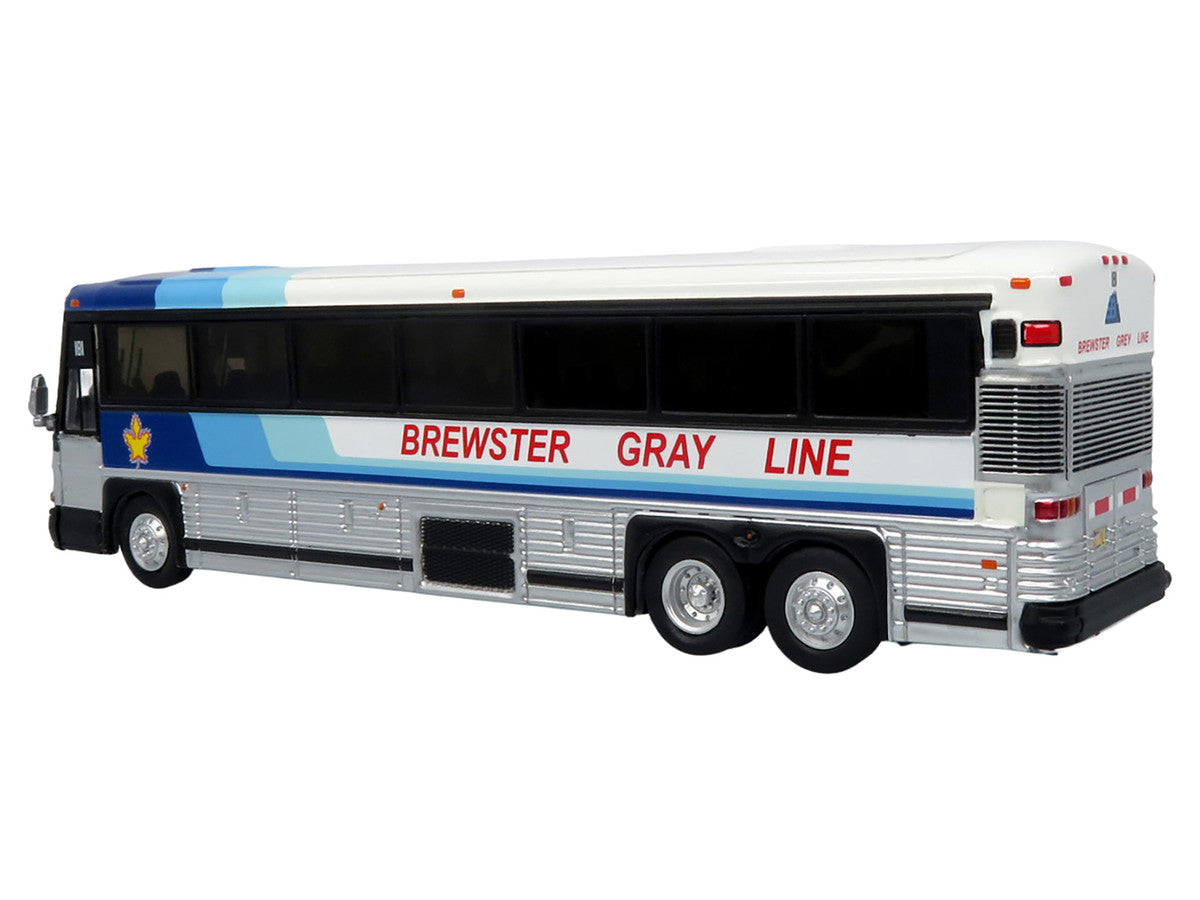 2001 MCI D4000 Coach Bus "Brewster Gray Line" White with Blue Stripes "Vintage Bus & Motorcoach Collection" Limited Edition to 504 pieces Worldwide 1/87 (HO) Diecast Model by Iconic Replicas-0
