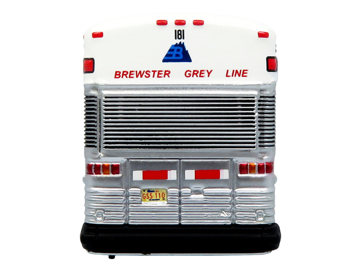 2001 MCI D4000 Coach Bus "Brewster Gray Line" White with Blue Stripes "Vintage Bus & Motorcoach Collection" Limited Edition to 504 pieces Worldwide 1/87 (HO) Diecast Model by Iconic Replicas-1