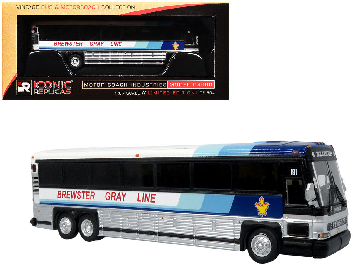 2001 MCI D4000 Coach Bus "Brewster Gray Line" White with Blue Stripes "Vintage Bus & Motorcoach Collection" Limited Edition to 504 pieces Worldwide 1/87 (HO) Diecast Model by Iconic Replicas-4