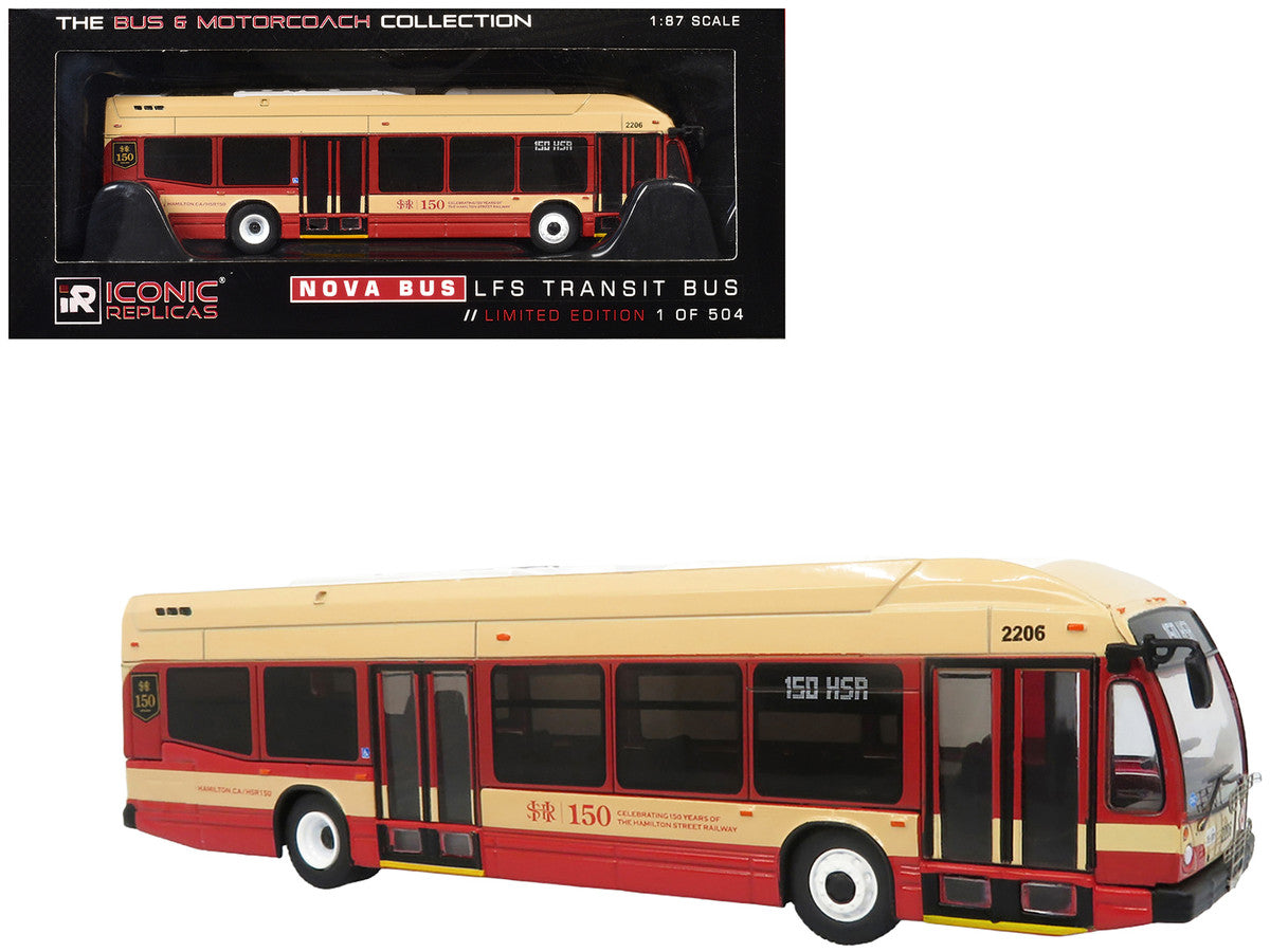 Nova Bus LFS HEV Transit Bus "Hamilton Street Railway 150th Anniversary" Cream and Red "The Bus & Motorcoach Collection" Limited Edition to 504 pieces Worldwide 1/87 (HO) Diecast Model by Iconic Replicas-4