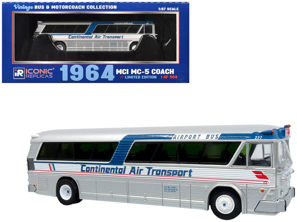 1964 MCI MC-5A Coach Bus "Continental Air Transport" Silver with Blue Stripes "Vintage Bus & Motorcoach Collection" Limited Edition to 504 pieces Worldwide 1/87 (HO) Diecast Model by Iconic Replicas-4