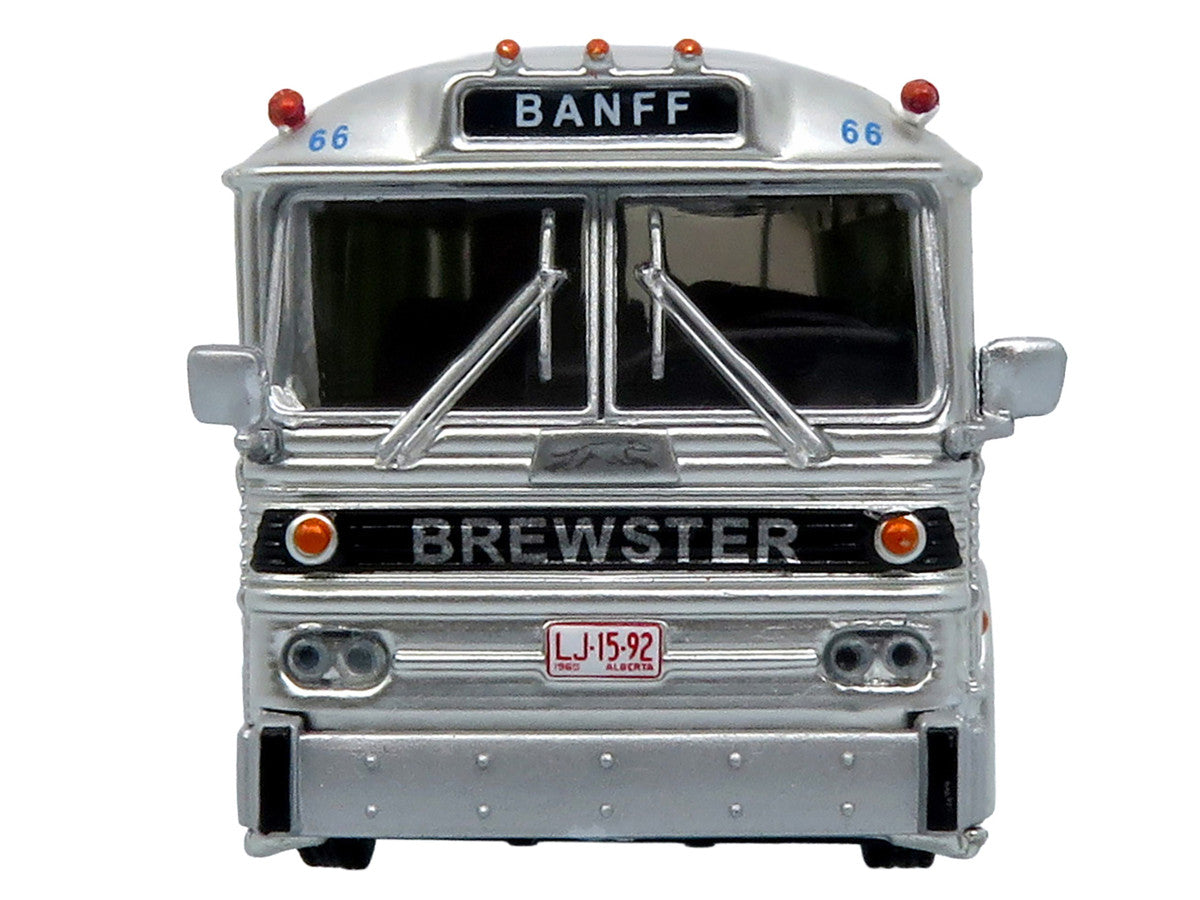 1964 MCI MC-5A Coach Bus "Brewster Gray Line" Silver with Blue and Red Stripes "Vintage Bus & Motorcoach Collection" Limited Edition to 504 pieces Worldwide 1/87 (HO) Diecast Model by Iconic Replicas-3