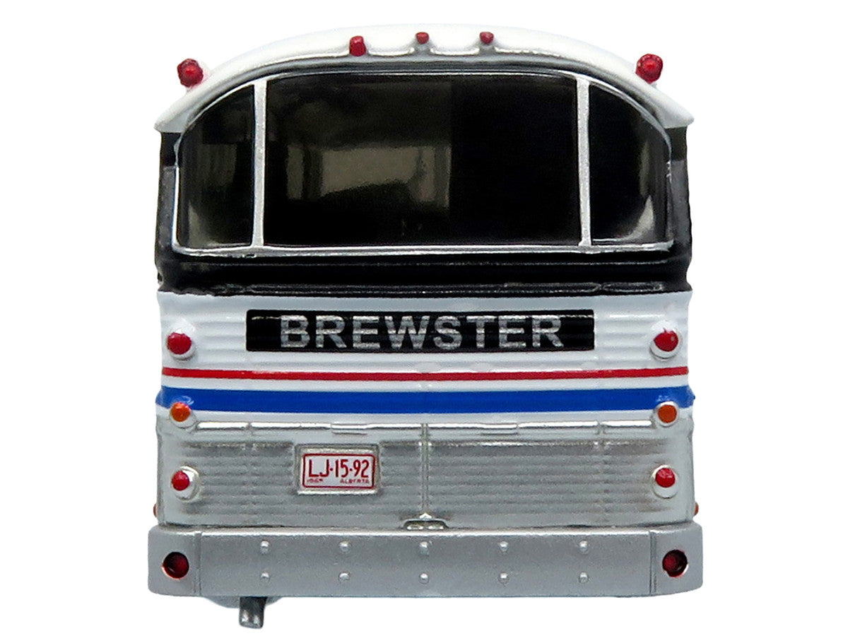 1964 MCI MC-5A Coach Bus "Brewster Gray Line" Silver with Blue and Red Stripes "Vintage Bus & Motorcoach Collection" Limited Edition to 504 pieces Worldwide 1/87 (HO) Diecast Model by Iconic Replicas-2