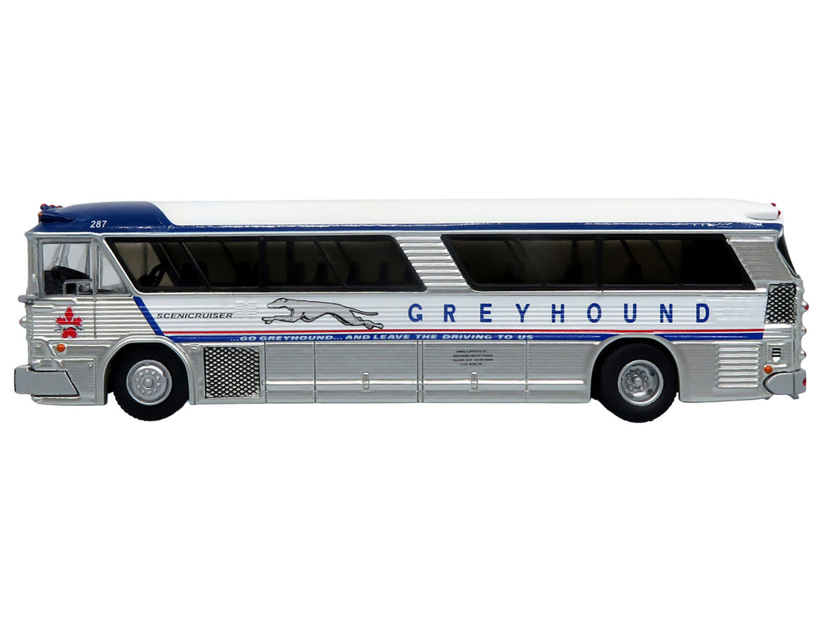 1964 MCI MC-5A Coach Bus "Greyhound Canada" White with Blue Stripes "Vintage Bus & Motorcoach Collection" Limited Edition to 504 pieces Worldwide 1/87 (HO) Diecast Model by Iconic Replicas-0