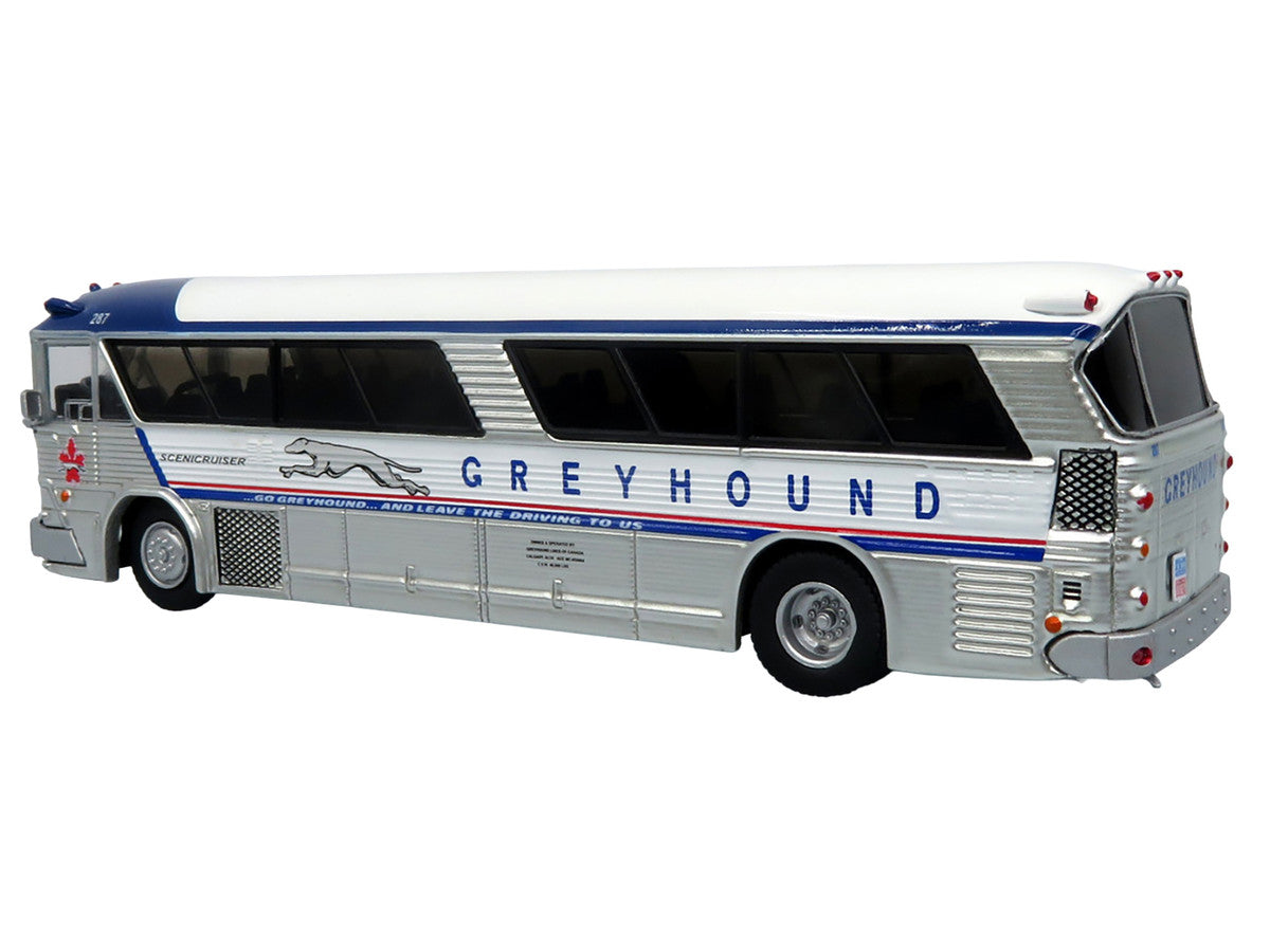 1964 MCI MC-5A Coach Bus "Greyhound Canada" White with Blue Stripes "Vintage Bus & Motorcoach Collection" Limited Edition to 504 pieces Worldwide 1/87 (HO) Diecast Model by Iconic Replicas-1
