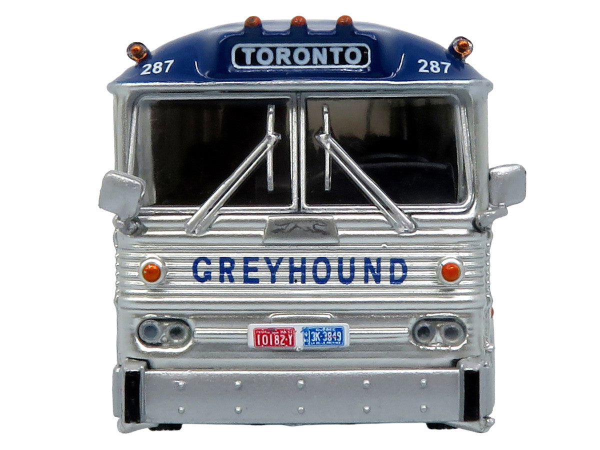 1964 MCI MC-5A Coach Bus "Greyhound Canada" White with Blue Stripes "Vintage Bus & Motorcoach Collection" Limited Edition to 504 pieces Worldwide 1/87 (HO) Diecast Model by Iconic Replicas-2
