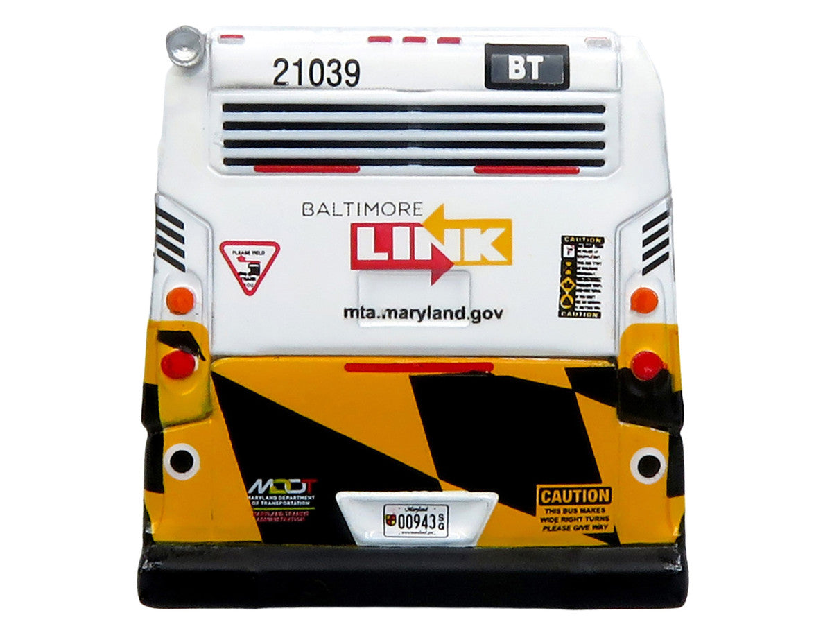 Nova Bus LFSH Hybrid Transit Bus "MTA Maryland" White with Red and Yellow Graphics "The Bus & Motorcoach Collection" Limited Edition to 504 pieces Worldwide 1/87 (HO) Diecast Model by Iconic Replicas-3