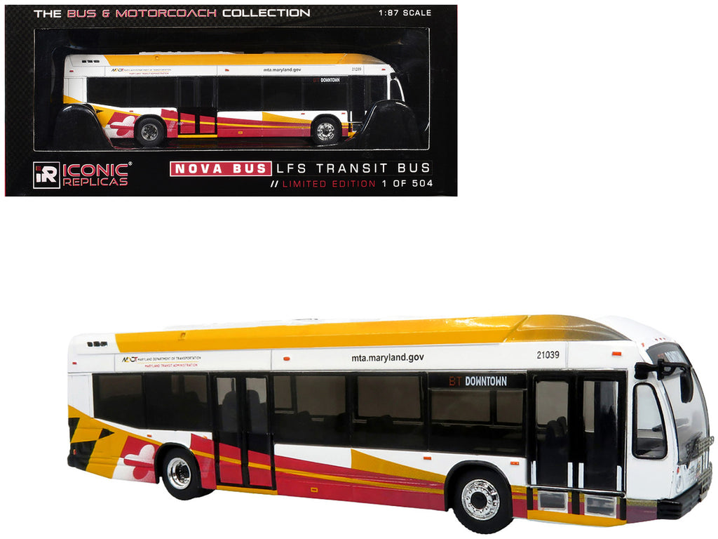 Nova Bus LFSH Hybrid Transit Bus "MTA Maryland" White with Red and Yellow Graphics "The Bus & Motorcoach Collection" Limited Edition to 504 pieces Worldwide 1/87 (HO) Diecast Model by Iconic Replicas-4