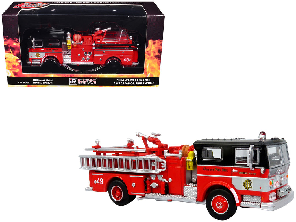 1974 Ward LaFrance Fire Engine "Chicago Fire Department - Engine 49" Red with Black Top "5 Alarm" Series Limited Edition 1/87 (HO) Diecast Model by Iconic Replicas-0