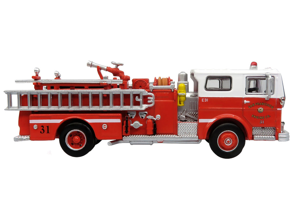 1974 Ward LaFrance Fire Engine "San Francisco Fire Department – Engine 31" Red with White Top "5 Alarm" Series Limited Edition 1/87 (HO) Diecast Model by Iconic Replicas-1