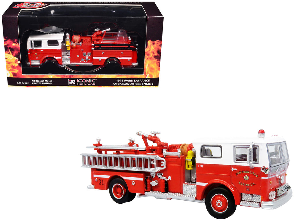 1974 Ward LaFrance Fire Engine "San Francisco Fire Department – Engine 31" Red with White Top "5 Alarm" Series Limited Edition 1/87 (HO) Diecast Model by Iconic Replicas-4