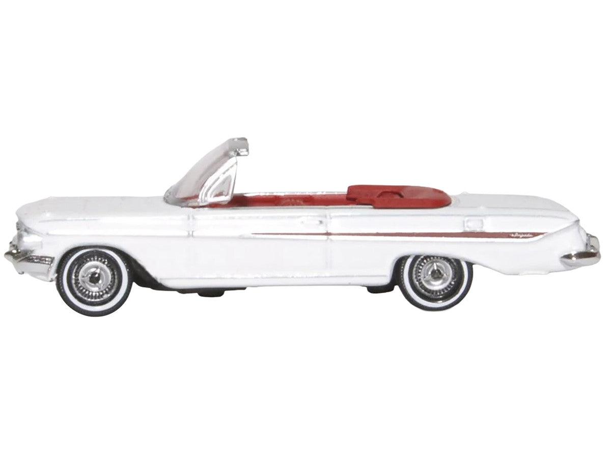 1961 Chevrolet Impala Convertible Ermine White with Roman Red Interior 1/87 (HO) Scale Diecast Model Car by Oxford Diecast-0