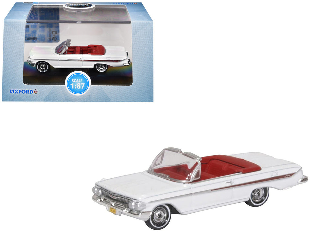 1961 Chevrolet Impala Convertible Ermine White with Roman Red Interior 1/87 (HO) Scale Diecast Model Car by Oxford Diecast-3