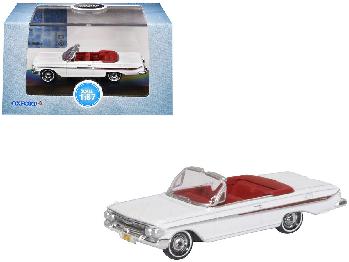 1961 Chevrolet Impala Convertible Ermine White with Roman Red Interior 1/87 (HO) Scale Diecast Model Car by Oxford Diecast-3