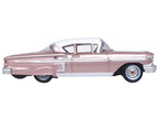 1958 Chevrolet Impala Sport Cay Coral Pink Metallic with White Top 1/87 (HO) Scale Diecast Model Car by Oxford Diecast-1