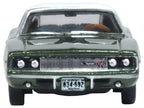 1968 Dodge Charger Racing Green Metallic with White Top and Tail Stripe 1/87 (HO) Scale Diecast Model Car by Oxford Diecast-2