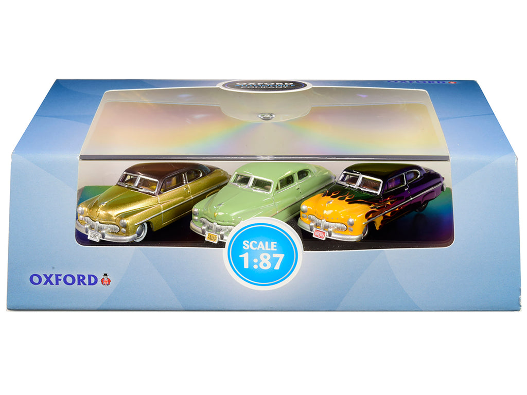 1949 Mercury Set of 3 Cars "70th Anniversary" 1/87 (HO) Scale Diecast Model Cars by Oxford Diecast