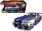 Brian's Nissan GTR Skyline R34 RHD (Right Hand Drive) Silver with Blue Stripes "Fast & Furious 25th Anniversary" 1/24 Diecast Model Car by Jada-0