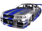 Brian's Nissan GTR Skyline R34 RHD (Right Hand Drive) Silver with Blue Stripes "Fast & Furious 25th Anniversary" 1/24 Diecast Model Car by Jada-1