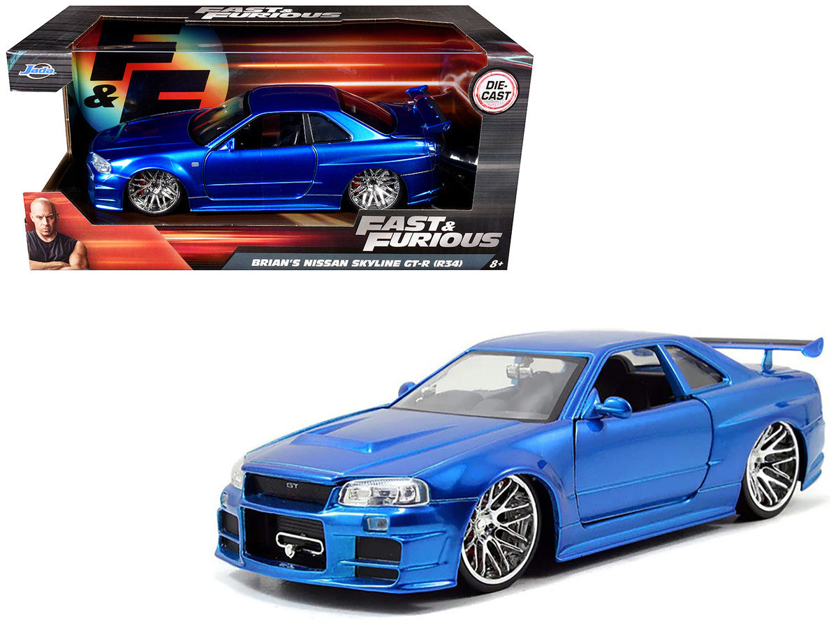 Brian's Nissan GTR Skyline R34 RHD (Right Hand Drive) Blue "Fast & Furious" Movie 1/24 Diecast Model Car by Jada-0