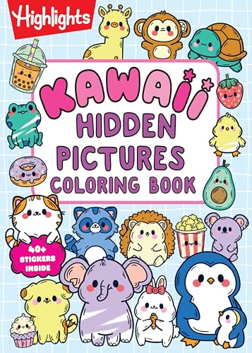 Kawaii Hidden Pictures Coloring Book: Cozy Coloring and Kids Puzzle Book with Over 40 Kawaii Stickers to Decorate, 90-Page Interactive Sticker Activit - Paperback