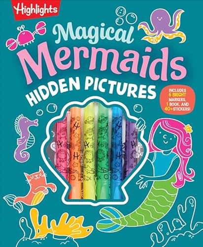 Magical Mermaids Hidden Pictures: Kids Mermaid Coloring Book with Markers Featuring Over 40 Ready-To-Color Stickers, Hidden Pictures Scenes with Under - Hardcover
