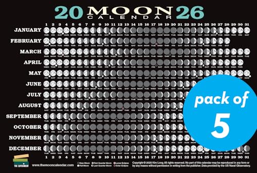 2026 Moon Calendar Card (5 Pack): Lunar Phases, Eclipses, and More! - Other