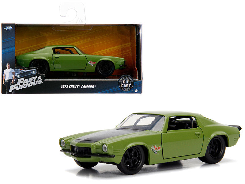 Dom's 1973 Chevrolet Camaro "F-Bomb" Matt Green with Black Hood Stripe "Fast & Furious" Movie 1/32 Diecast Model Car by Jada-0