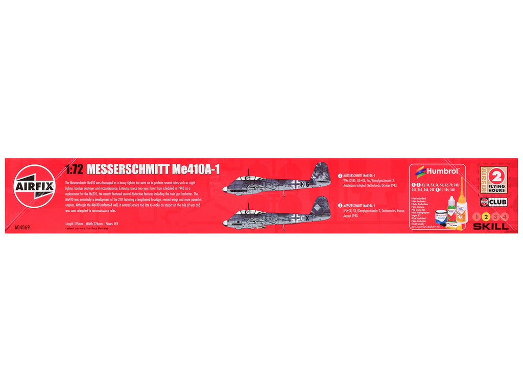 Level 2 Model Kit Messerschmitt Me410A-1 Fighter Aircraft with 2 Scheme Options 1/72 Plastic Model Kit by Airfix-1