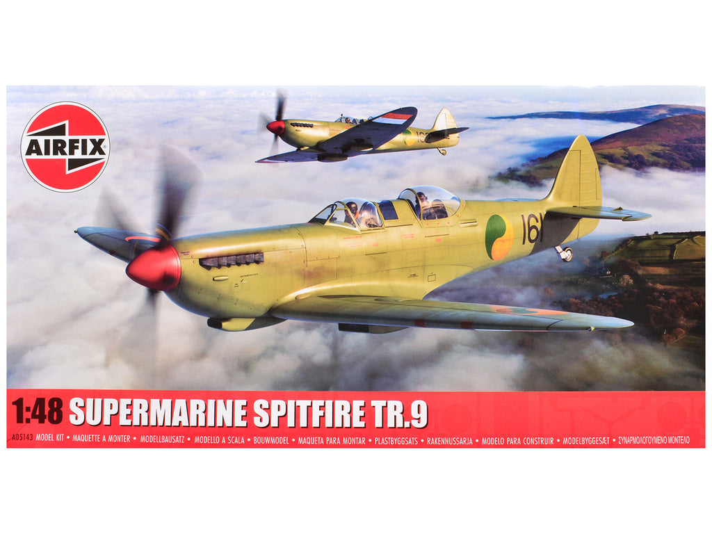 Level 2 Model Kit Supermarine Spitfire Tr.9 Fighter Aircraft with 2 Scheme Options 1/48 Plastic Model Kit by Airfix-0