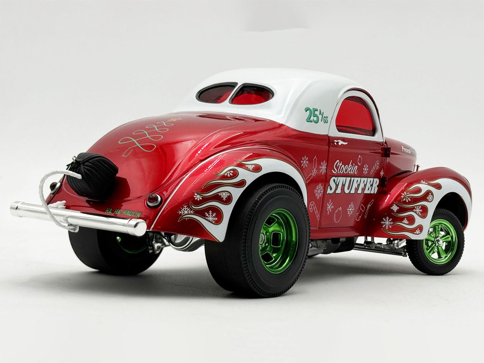1940 Gasser "Stockin Stuffer" Red Chrome with White Top and Graphics Limited Edition to 126 pieces Worldwide 1/18 Diecast Model Car by ACME
