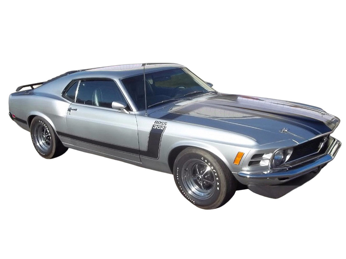 1970 Ford Mustang BOSS 302 "Special Order" Light Silver Metallic with Black Stripes Limited Edition to 302 pieces Worldwide 1/18 Diecast Model Car by ACME-1