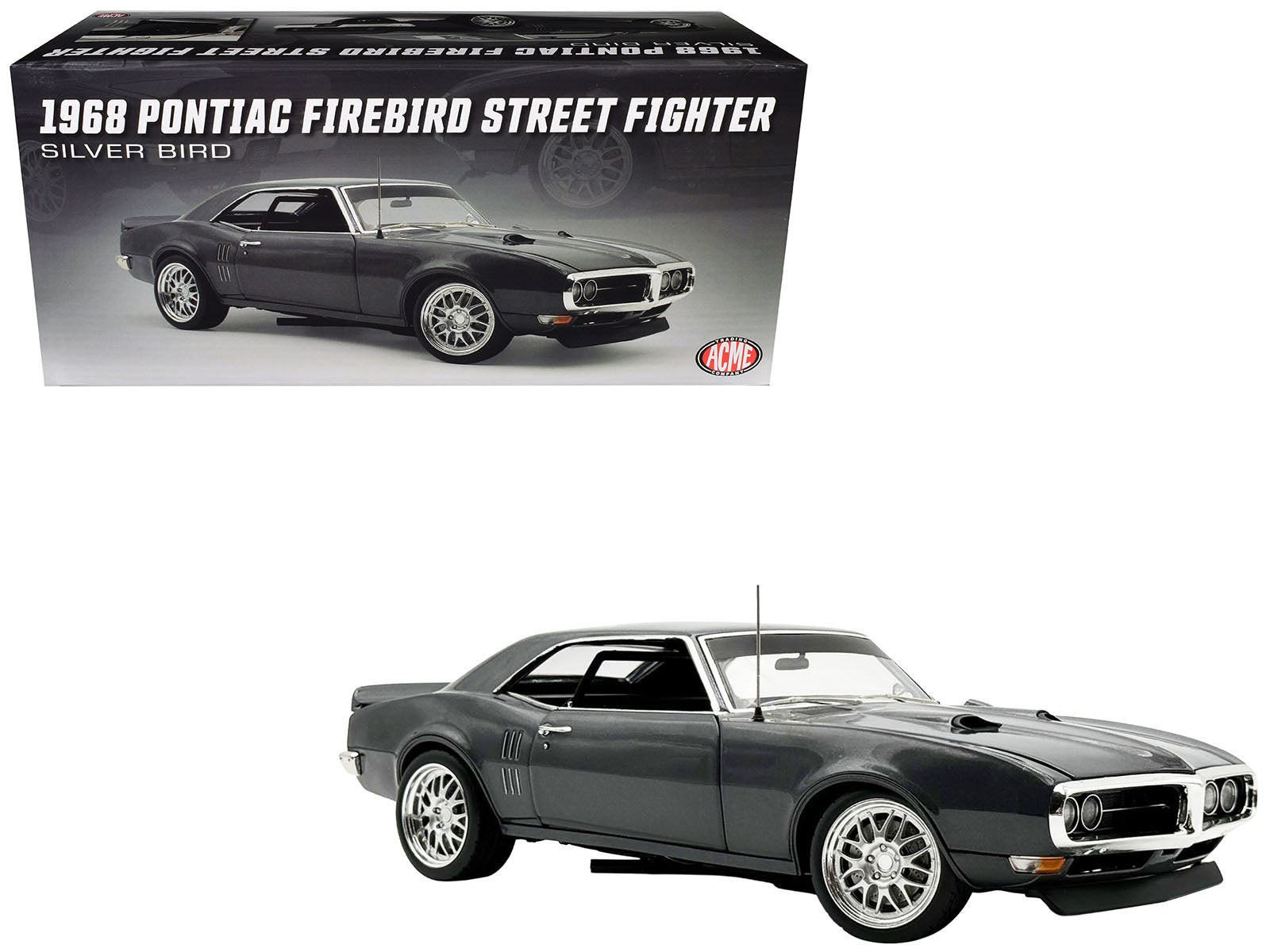 1968 Pontiac Firebird Street Fighter "Silver Bird" Gun Metal Gray Metallic Limited Edition to 400 pieces Worldwide 1/18 Diecast Model Car by ACME