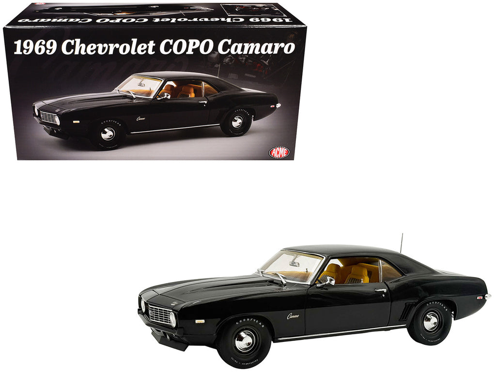 1969 Chevrolet COPO Camaro Tuxedo Black with Yellow Interior Limited Edition to 402 pieces Worldwide 1/18 Diecast Model Car by ACME-3