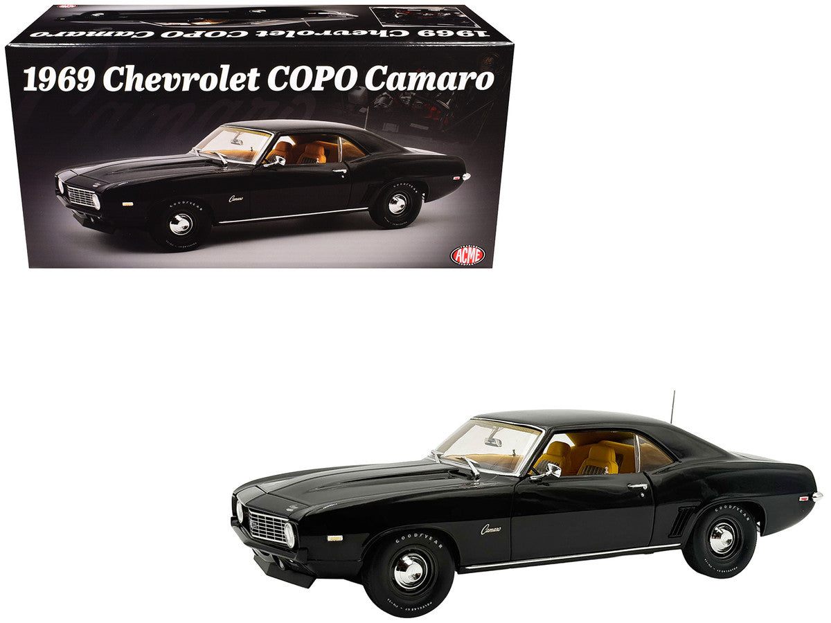 1969 Chevrolet COPO Camaro Tuxedo Black with Yellow Interior Limited Edition to 402 pieces Worldwide 1/18 Diecast Model Car by ACME-3