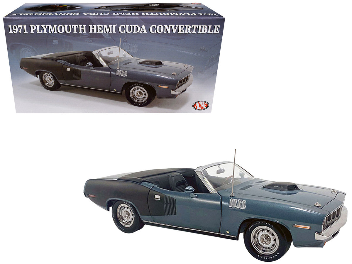 1971 Plymouth HEMI Cuda Convertible Winchester Gray with Black Soft Top Limited Edition to 354 pieces Worldwide 1/18 Diecast Model Car by ACME-4
