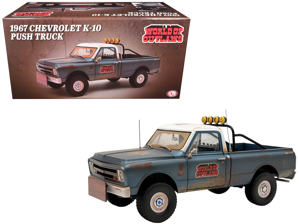 1967 Chevrolet K-10 Pickup Truck "World of Outlaws Push Truck" Blue (Rusted) with White Top Limited Edition to 378 pieces Worldwide 1/18 Model Car by ACME-0