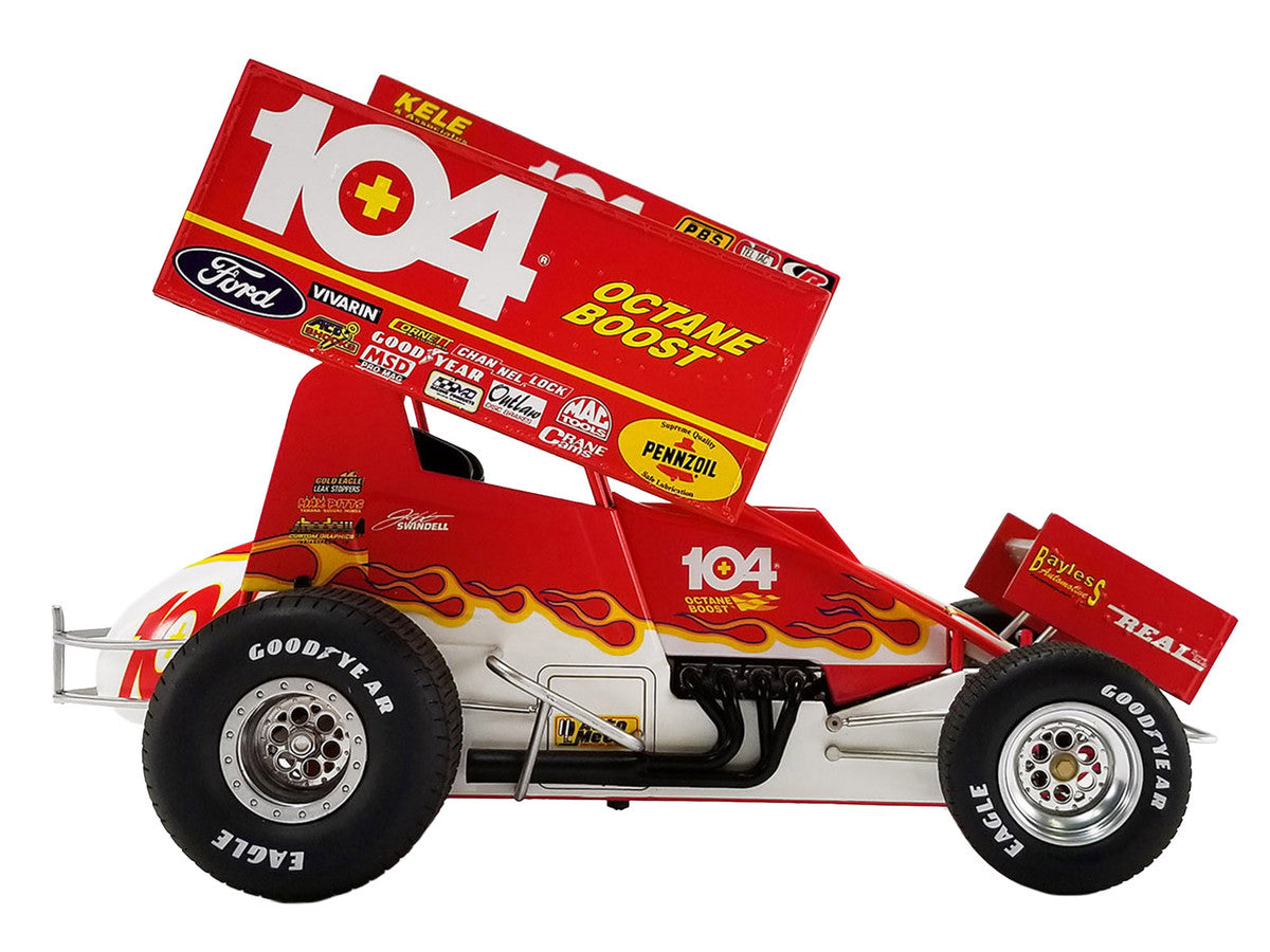 Winged Sprint Car #104+ Jeff Swindell "Octane Boost" Red with Graphics "National Sprint Car Hall of Fame" 1/18 Diecast Model Car by ACME-2