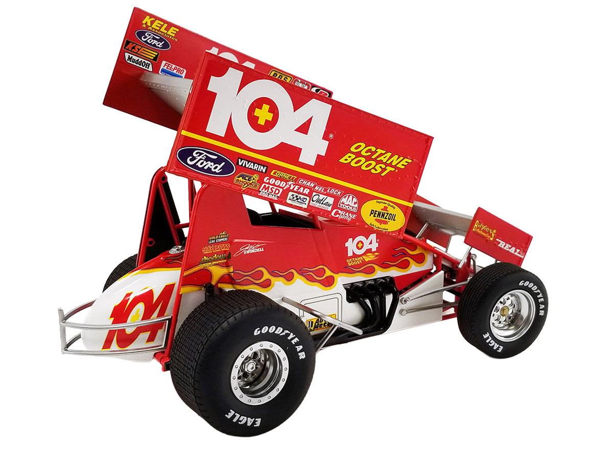 Winged Sprint Car #104+ Jeff Swindell "Octane Boost" Red with Graphics "National Sprint Car Hall of Fame" 1/18 Diecast Model Car by ACME-1