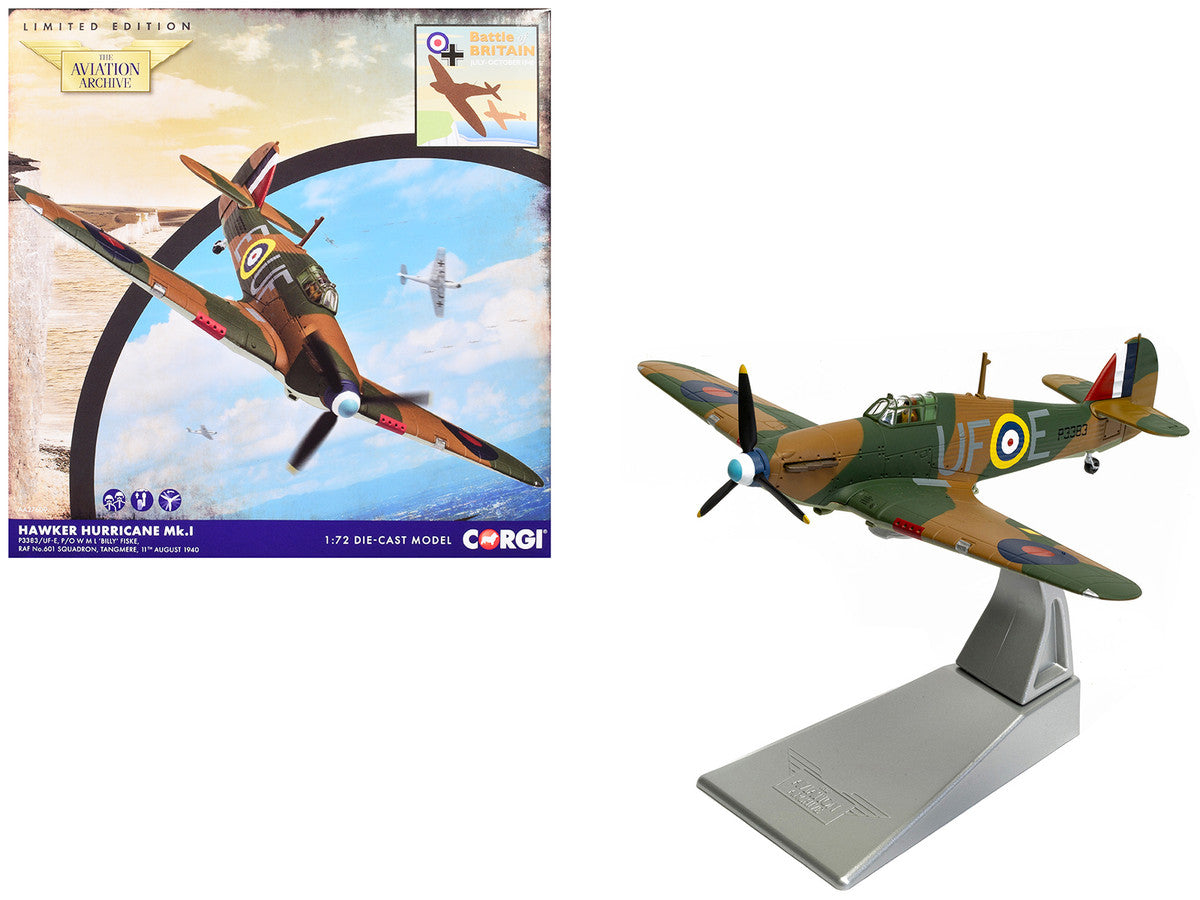 Hawker Hurricane Mk.I Fighter Aircraft "Pilot Officer William 'Billy' Fiske No. 601 Squadron Battle of Britain" (1940) British Royal Air Force "The Aviation Archive" Series 1/72 Diecast Model by Corgi-4