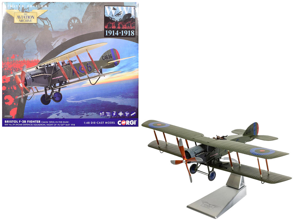 Bristol F-2B Fighter Aircraft "C4636 Devil-in-the-Dusk No. 39 Squadron" (1918) Royal Flying Corps "The Aviation Archive" Series 1/48 Diecast Model by Corgi-4