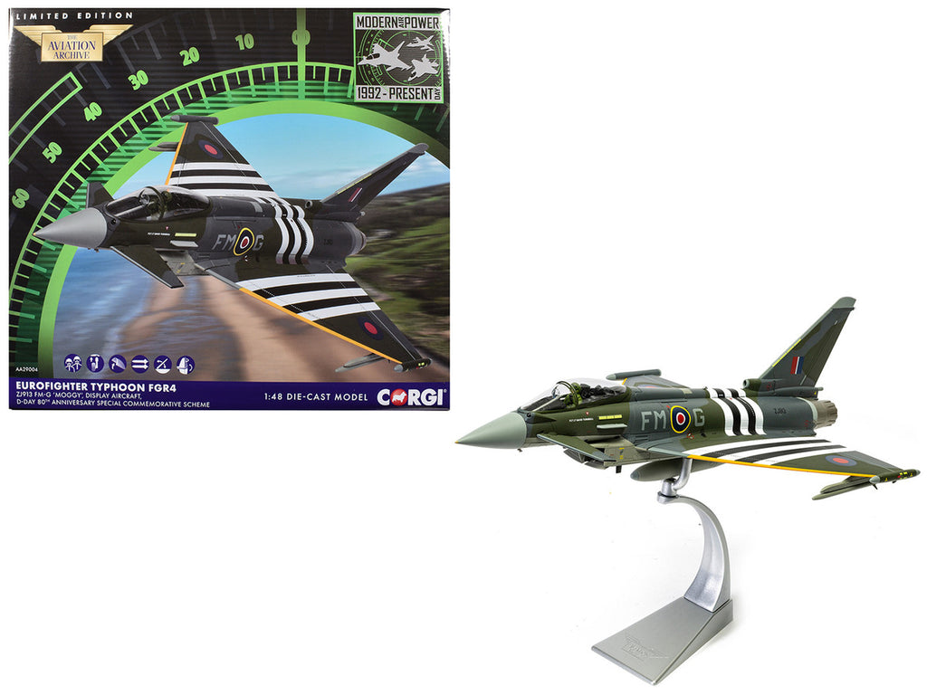 Eurofighter Typhoon FGR4 Fighter Aircraft "ZJ913 FM-G Moggy D-Day 80th Anniversary Display Scheme" (2024) Royal Air Force "The Aviation Archive" Series 1/48 Diecast Model by Corgi-4