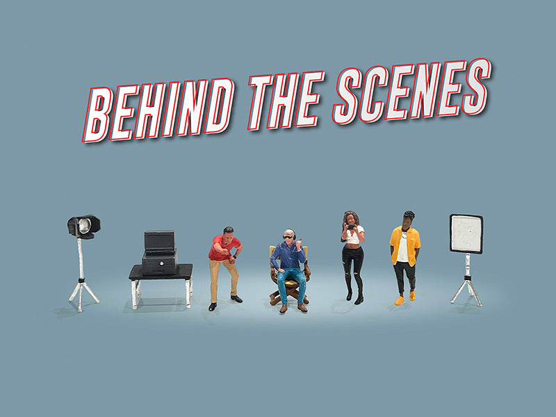 "Behind The Scenes" 7 piece (4 People 3 Accessories) Diecast Figures Set 1/64 Scale Models by American Diorama